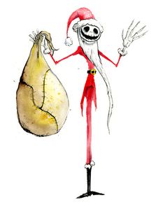 a drawing of a cartoon character holding a sack of money and wearing a santa hat