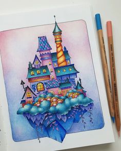 a drawing of a castle in the sky