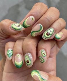 30 Cute Avocado Nail Art Ideas That Are So Fun and Fresh Avocado Nails, Kids Nail Designs, Green Nail Art, Summery Nails, Girly Acrylic Nails, Really Cute Nails, Short Acrylic Nails Designs