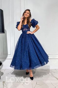 Style: 21876 Closure: Zipper Details: Half Sleeves,Bone Bodice Fabric: Glitter Neckline: Off Shoulder Silhouette: A Line Royal Blue Evening Dress, Tea Length Prom Dress, Prom Dress Blue, Sparkly Prom Dress, Blue Homecoming Dresses, Blue Dress Formal, Blue Evening Dresses, Timeless Dress, Blue Tulle