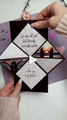 someone is holding an origami card with pictures on it and the words we are not just friends but through