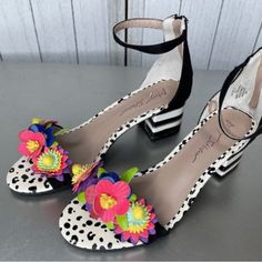 Betsey Johnson Floral Striped Ankle Strap Heels Colorful -Women's Size 7.5 / 8 Excellent Used Condition Euc - Could Be Mistaken For Brand New, Minimal To No Signs Of Wear. Only Wore Indoors Once It Seems Like This Fit More Towards An 8 / Even Though Marked A 7.5. Bundle With Other Items From My Closet For Best Deals And Save Item Will Be Packaged With Care And Is Ready To Ship By Next Day. Thank You For Shopping My Closet! Tag: Betsy Johnson, Floral, Flowers, Open Toe, Back Zip Up, Bohemian, Boh Spring Multicolor Heels, Multicolor Floral Print Heels For Spring, Multicolor Low Heel Sandals For Spring, Spring Multicolor Sandals With Low Heel, Multicolor Heels With Heel Strap For Spring, Spring Multicolor Low Heel Sandals, Multicolor Ankle-high Heels, Multicolor Medium Width Heels For Spring, Spring Multicolor Medium Width Heels