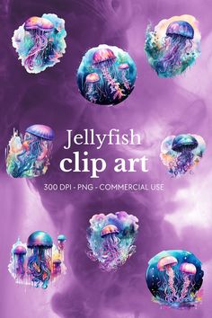 jellyfish clipart is shown in purple and blue colors