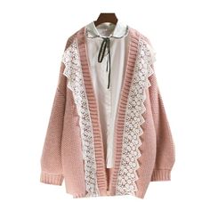 Women Cardigan Sweater Lace Edge Buttonless Long Sleeve Knitted Coat Warm Retro Notes: 1. This item is only for one cardigan, other accessories are not included. 2. Please allow a 1-2 cm discrepancy due to different measurement methods. One size: bust: 108 cm/42.5 in, length: 65 cm/25.6 in, sleeve: 43 cm/16.9 in(UK8-14) Material: polyester blend Color: pink, blue Package included: 1pc SKU: 251-218 PZ Japanese Cardigan, Coat Korean, Sweater Lace, Loose Coat, Lazy Style, Mori Fashion, Mori Kei, Doll Aesthetic, Loose Coats