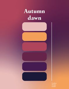 a poster with the words autumn dawn written in white on top of an orange and purple background