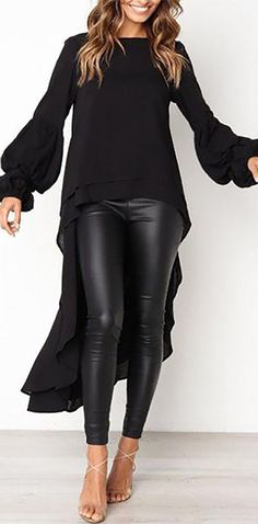 Look Legging, Lantern Sleeved Blouses, Lantern Sleeve, Casual Top, Lantern Sleeves, Asymmetric Hem, Fashion Ideas