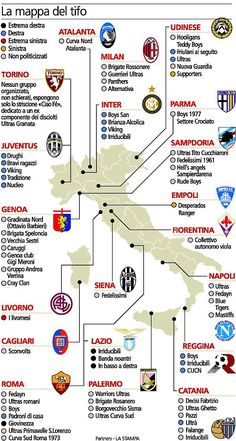 a map with all the major soccer teams in spanish and english language, including italy