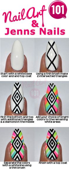 Tutorial designed and shot by Jenn of Jenns Nails https://jennsnails.tumblr.com Nagellack Trends, Geometric Nail Art, Stiletto Nail Art, Geometric Nail, Cute Nail Art, Nail Art Summer, Cute Nail Designs