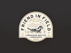 the friend in field logo is shown on a black background with white and tan lettering