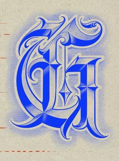 a blue and white drawing of the letter j