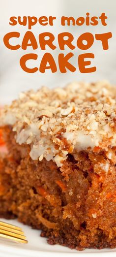 a close up of a piece of carrot cake on a plate