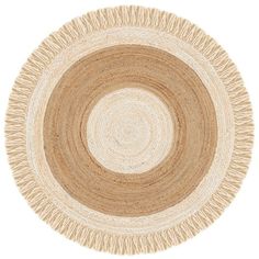 a round rug with fringes on the bottom and one circle in the middle, against a white background