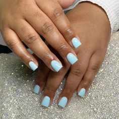 Short Square Acrylic Nails Light Blue, Powder Blue Short Nails, Light Blue Short Nail Ideas, Short Square Light Blue Nails, Blue Powder Nails, Baby Blue Short Acrylic Nails, Baby Blue Acrylic Nails Short, Blue Nails Ideas Short, Baby Blue Short Nails