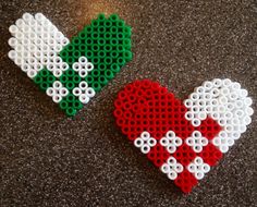 two pieces of beaded heart with italian flag colors