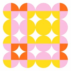 an orange, pink and yellow square with circles on it's sides is shown