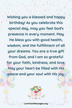 a birthday card with balloons and confetti in the background, says wishing you a blessed and happy birthday as you celebrate this special day