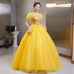 Plus Size Yellow Evening Dress Elegant Banquet Half Yellow Spring Prom Gown, Yellow Floor-length Gown For Banquet, Yellow Floor-length Gown For Banquets, Yellow Floor-length Dress With Floral Embroidery, Yellow Floral Embroidered Floor-length Dress, Yellow Floral Embroidery Floor-length Dress, Fitted Yellow Ball Gown, Yellow Fitted Ball Gown, Fitted Floor-length Yellow Ball Gown