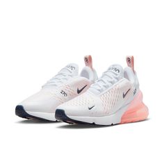 Preppy Nike Air Max, 270 Air Max Shoes, Nike Air Maxes, Air Maxes, Nike Air Max 270 White, Nike 270, Bleached Coral, Preppy Shoes, Air Max Shoes