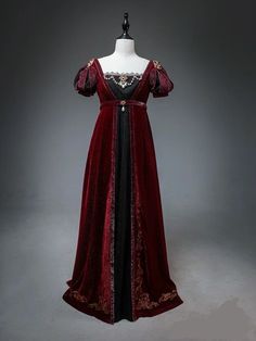 Regal Red Dress, Red Regency Dress, Regency Day Dress, Vampire Gown, Gothic Regency, Midevil Dress, Velvet Ball Gown, Regency Gown, Regency Dress