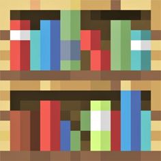 an image of colorful bookshelves in the style of minecraft pixel art print