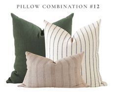 three pillows and one pillow with the words pillow combination 12 on it in white lettering