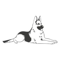 a black and white drawing of a dog laying down with its head turned to the side