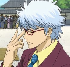 an anime character with white hair and glasses