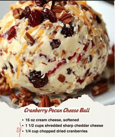 an ice cream sundae with cranberry pecan cheese ball on the top