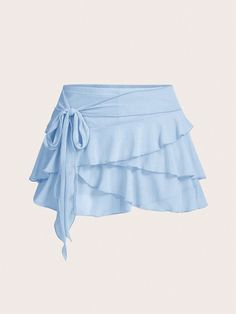 Women's Multi-Layer Ruffle Trim Low Rise Y2K Mini  Skirt Baby Blue Casual   Mesh Fabric Plain Layered/Tiered Slight Stretch  Women Clothing, size features are:Bust: ,Length: ,Sleeve Length: Tulle Blue Skirt, Light Blue Flowy Mini Skirt, Blue Casual Ruffled Mini Skirt, Vacation Blue Ruffled Mini Skirt, Blue Flowy Mini Skirt With Ruffles, Light Blue Mini Skirt, Baby Blue Skirt, Blue Ruffle Mini Pleated Skirt Low Waist, Low Rise Y2k