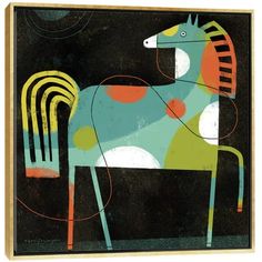 an abstract painting of a horse on a black background