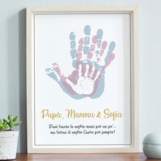 a hand print with the words paper, mama and son in gold lettering on it