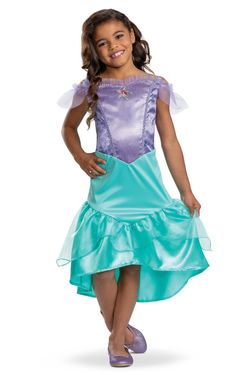 This costume includes: dress. *Shoes not included. Manufacturers Size Guide Chart: Girls  Size Chart Size Chest Waist Hips Inseam Height Weight Small (4-6) 26" 23" 26.5" 18-20" 43-48.5" 39-50 lbs Medium (7-8) 29" 26" 30.5" 21-23" 49-53" 58-66 lbs Large (10-12) 30.5" 27" 32" 24-26" 54-60" 67-84 lbs Mermaid Costume Kids, Blue Mermaid Dress, Princess Ariel Dress, Girls Mermaid Costume, Fancy Dress Costumes Kids, Ariel Costume, Princess Fancy Dress, Mermaid Halloween Costumes, Ariel Costumes