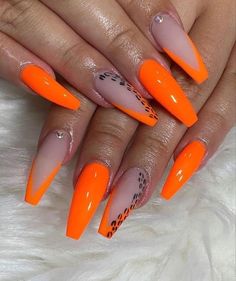 Hot Orange Nails, Sassy Nails, Fancy Nails Designs, Stiletto Nails Designs, Dope Nail Designs, Coffin Shape Nails, Acrylic Nails Coffin Short, Orange Nails, Hot Nails