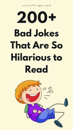 a cartoon character with the words, 200 + bad jokes that are so hilarious to read