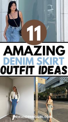 Looking for insanely cute denim skirt outfit ideas? This post shows you all the best long denim skirt outfits and exactly what to wear denim skirt with. This include what shoes to wear with denim skirts, tops to go with denim skirts, and other ways on how to style denim skirts! White Denim Skirt Outfit, Long Denim Skirt Outfits, Denim Skirt Outfit Ideas, 13 Outfits, Summer Denim Skirt, Cute Denim Skirt, Denim Skirt Outfit