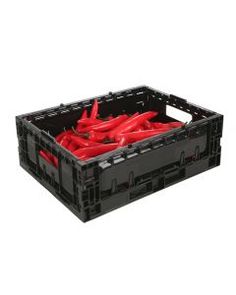 a large crate filled with red peppers