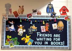 a bulletin board that has pictures and words on it with animals, dogs, and other things