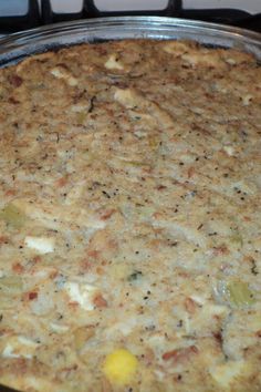 a casserole dish sitting on top of a stove