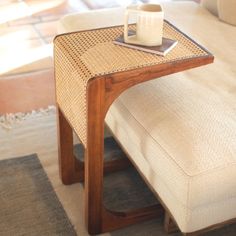 Woven Cane C-Table Aloha Decor, Cane Side Table, Bedroom Side Tables, Long Side Table, C Side Table, Wrought Iron Candle Holders, Wood End Table, Iron Accents, Wood Side Table