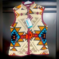 Nwt Ladies Fleece Vest. Two Front Zip Front Pockets Pattern Side Only. 23”P2p, 26”L Maroon/Pattern Nanak Jayanti, Western Vest, Guru Nanak, Pocket Pattern, Fleece Vest, Jackets & Coats, Jackets For Women, Cream, Orange