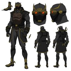 the concept art for an upcoming character from star wars, including armor and headgear