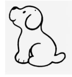 a black and white drawing of a dog sitting on the ground with its eyes closed