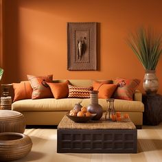 a living room filled with lots of furniture next to a plant and potted plants