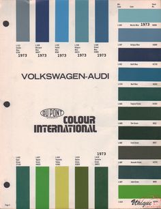 the color guide for volkswagen's cars is shown