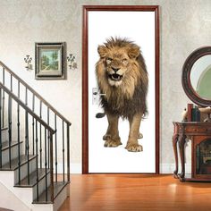 a door with an image of a lion on it