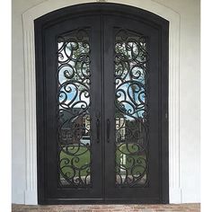 GID iron hand crafted double entry door with impressive scrollwork Front Door Security, Apartment Doors, Double Doors Exterior, Iron Front Door, Iron Entry Doors, Elegant Entryway, Heavy Duty Hinges, Door Sweep, Home Insulation