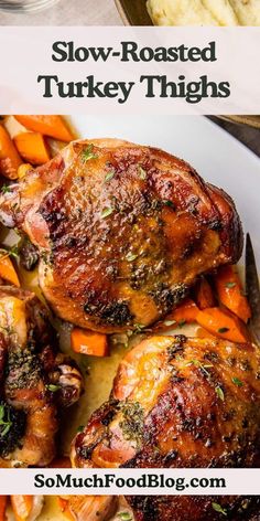 These easy Slow-Roasted Turkey Thighs are perfect for a low-key Thanksgiving dinner. They’re made in one pan and slathered with the most delicious garlic-herb butter. Cooking Turkey Breast, Herb Roasted Turkey, Herb Turkey, Roast Turkey Recipes, Sunday Dinners, Oven Roasted Turkey, Turkey Breast Recipe, Roast Turkey Breast, Turkey Recipes Thanksgiving