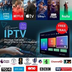 an advertisement for the iptv channel, with many different logos and colors on it