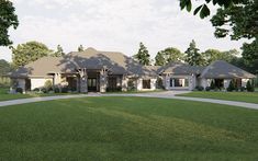 4 Beds, 4 Baths, 1 Stories, 4 Car Garage, 4834 Sq Ft, European House Plan. House Plans With Porch, One Story House Plans, Motor Court, One Story House, Brick Columns, European Plan, European Style Homes, 2 Bedroom House Plans, Monster House