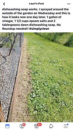 an image of a fence that has been made out of rocks and gravel, with the caption'this is how well the vinegar works, e